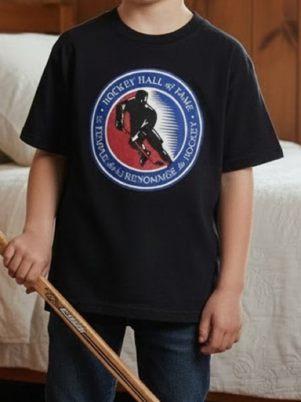 👛 (ANY 2/$15) HOCKEY HALL OF FAME Black Silk Print Short Sleeve T-Shirt